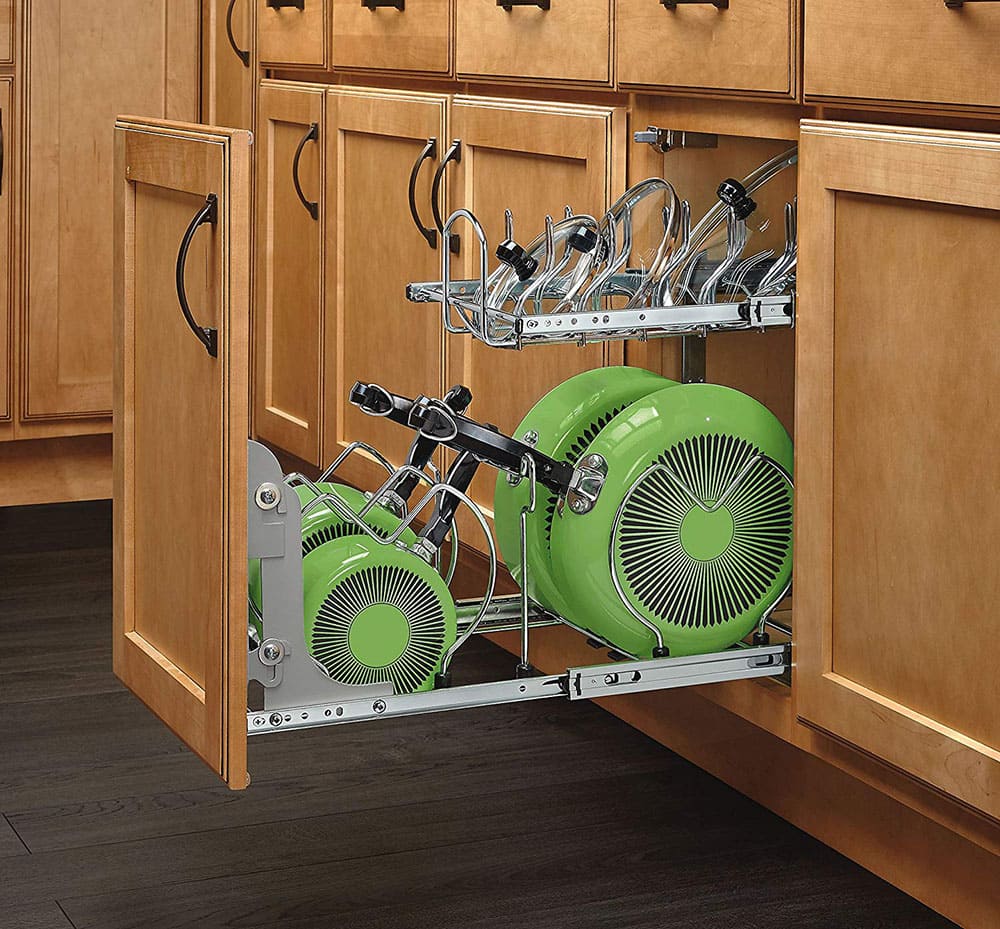 Kitchen cookware organizers.