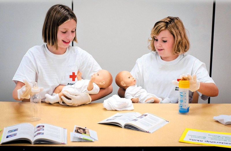 Girls training in a child-care