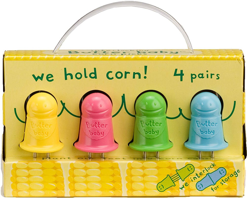 Four colorful corn picks.
